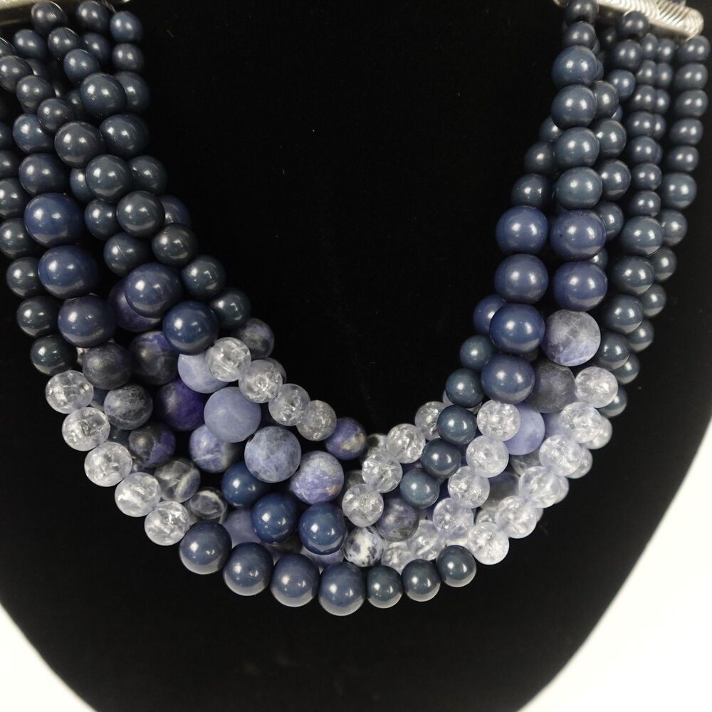 Chico's Multi-Strand Beaded Statement Necklace Blue Purple Clear Fashion Jewelry - Picture 3 of 10